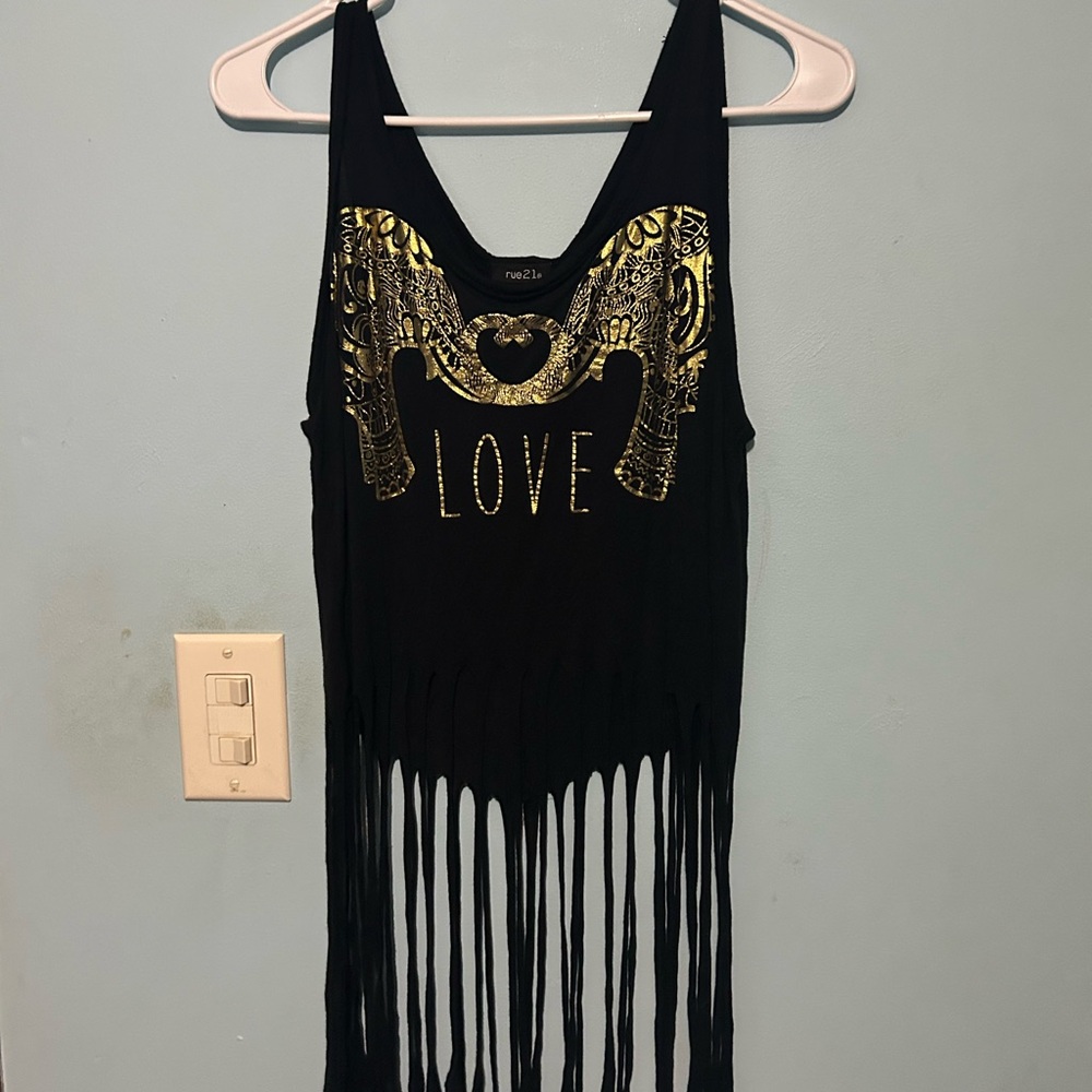 Rue21 Black and Gold Fringe Crop Top